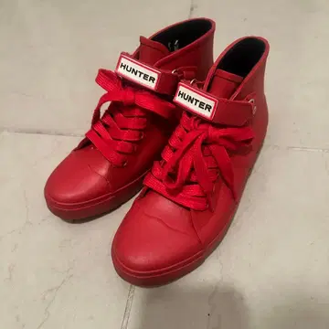 할인! HUNTER 레인 슈즈 하이컷 레드 UK4