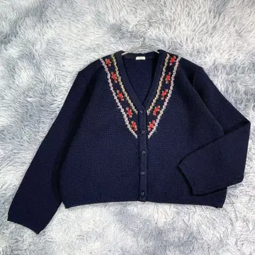 L'EST 가디건 다크 네이비 두꺼운 원단 자수 여성용
