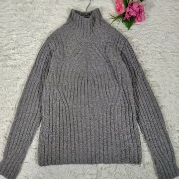 다나카란 니트 스웨터 캐시미어와 울 하이넥 케이블 짜임 롱 기장