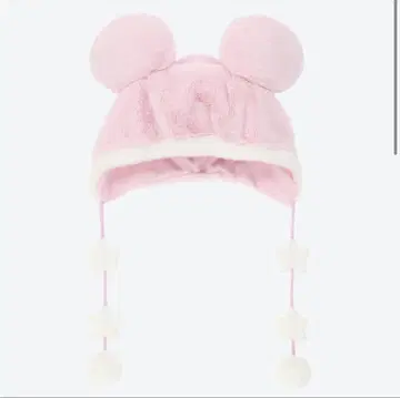 핑크색 귀 달린 플리스 모자 폼폼 포함