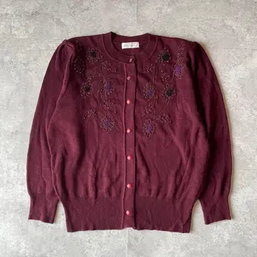 니트 가디건 자수 쇼와 레트로 아카이브 보르도 여성복
