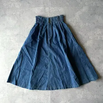 하이웨스트 플레어 데님 스커트 버튼 디자인 레트로 블루