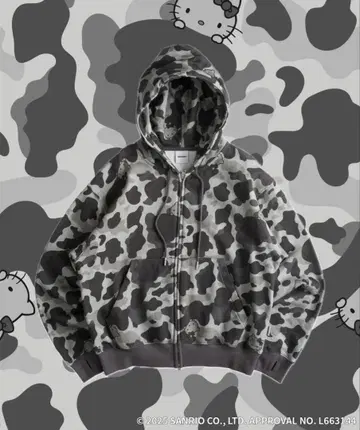 wish for ever 키티 double zip hoodie 카모플라쥬