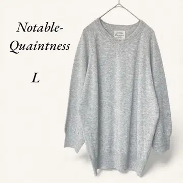 V넥 니트 7부 소매 스웨터 그레이 L 심플 돌먼 슬리브