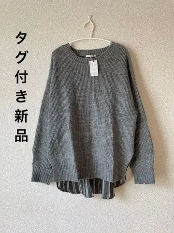 새상품 Hush Puppies (허시파피) 니트 x 면 혼방 도킹 상의