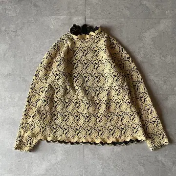 상의 레이스 하이넥 입체 꽃무늬 페어리 그런지 블랙