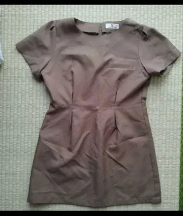 브라운 반팔 미니 원피스