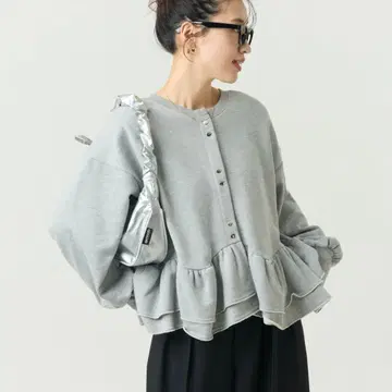 FREAK'S STORE 2WAY 밑단 프릴 숏 풀오버 그레이