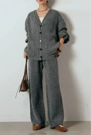 [ 3세트 ] 케이블 짜임 가디건 셋업 ESICA 그레이