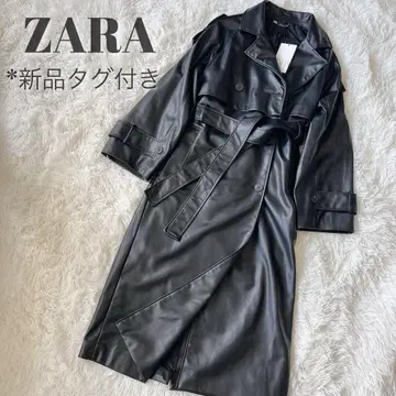 택 포함 새상품! ZARA 인조 가죽 롱 트렌치코트 블랙