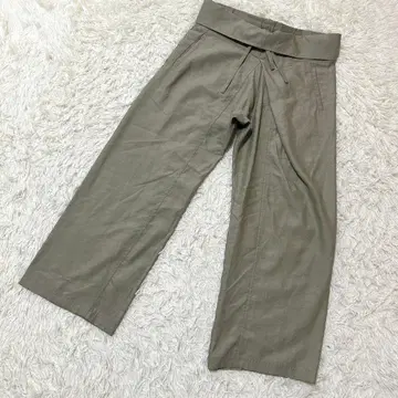 MNG 망고 와이드 팬츠 하이웨스트 허리 리본 그린 내추럴