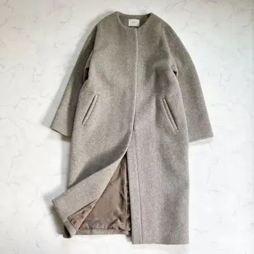 새상품급 IENA 이에나 램스울 노카라 롱 코트 베이지 36