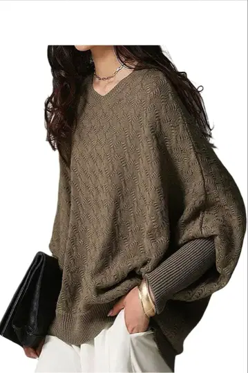 안티카 antiqua 돌먼 면 니트 카키