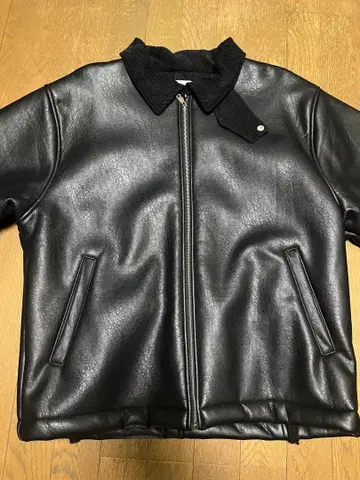 welise 무스탕 코트 헤비 PU 가죽 자켓 블랙