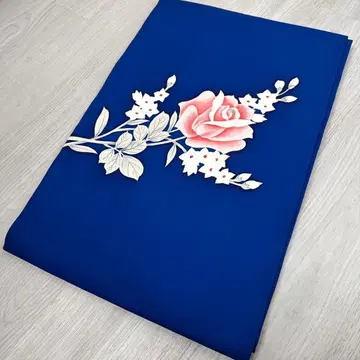 [ 전체 길이 356cm ] 나고야 오비 파란 바탕 장미 무늬