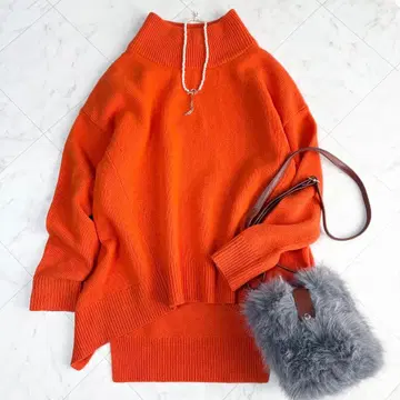 [ 바빌론 ] 울 캐시미어 니트 하이넥 루즈핏 깔끔한 색감 오렌지 M