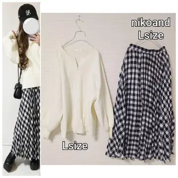 코디 세트 하프 지퍼 니트 블록 체크 패턴 스커트