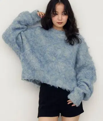 [ NOGLE/노글 ] MIX 샤기 볼륨 숏 니트