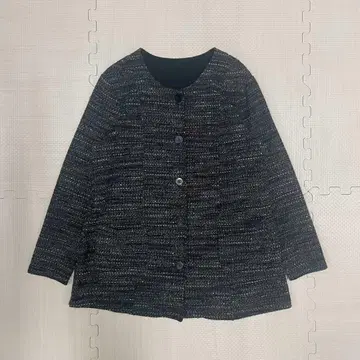 노카라 자켓 블랙과 화이트 트위드