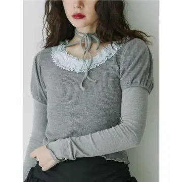 jouetie 프릴 넥 레이어드 상의