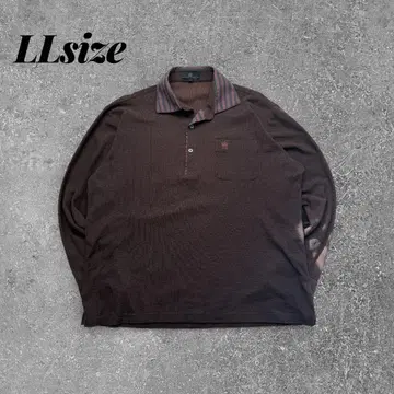 90s 긴팔 피케 셔츠 레트로 스트라이프 옷깃 브라운 구제 의류 골프