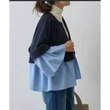 정가 2만 2천 엔 비어즐리 콤비 플레어 블루종 루즈핏 아우터 F