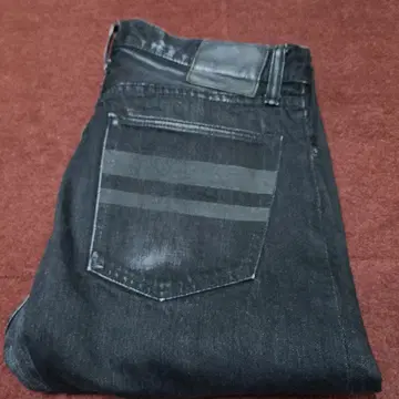 모모타로 진즈 블랙 데님 w36 가죽 패치 숨김 리벳 체인 스티치 지퍼
