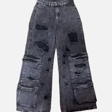 블랙 데미지 가공 와이드 레그 팬츠