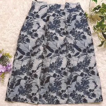 ANAYI 꽃무늬 스커트 네이비 일본제 깔끔한 출퇴근용 36