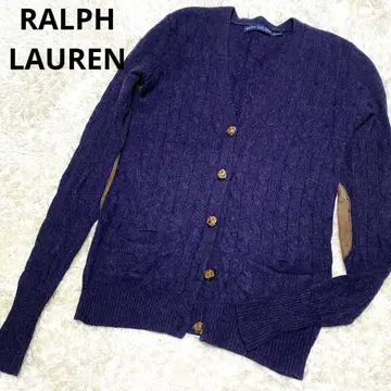 랄프 로렌 캐시미어 혼방 케이블 짜임 가디건 S 엘보 패치