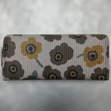미사용 새상품 라운드 지퍼 장지갑 꽃무늬 라이트 그레이 계통