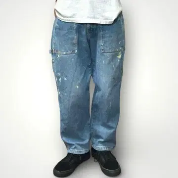 niko and 데님 페인터 팬츠 와이드 빈티지 가공 페인트 원포인트