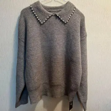 [라지엠] La-gemme 새상품 미사용 그레이 펄 장식 긴팔 니트