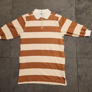 TOMMY HILFIGER 브라운 화이트 스트라이프 피케 셔츠 M