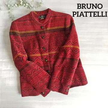 브루노 피아테리 노카라 자켓 기하학 패턴 빨간색 레나운 룩 쇼와