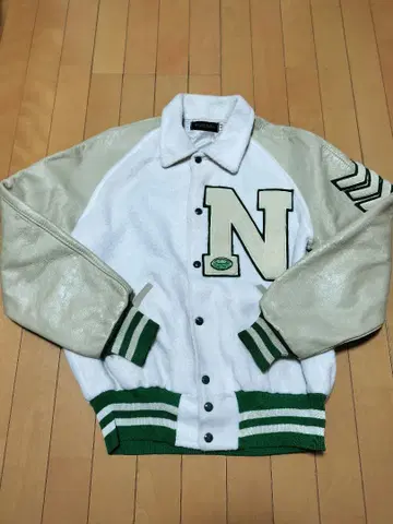 자수 N 로고 가죽 자켓