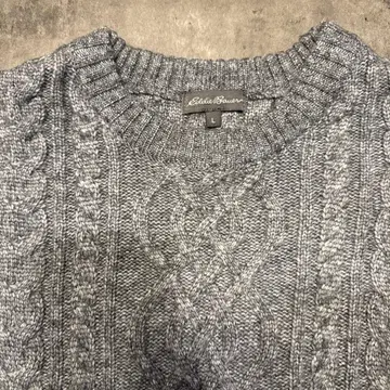 Eddie Bauer 그레이 케이블 짜임 스웨터 L