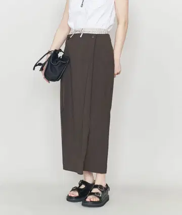 ASTRAET 콤비 레이어드 타이트 스커트 다크 브라운