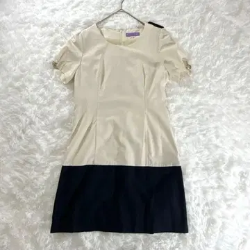 원피스 M 라이트 베이지 네이비 바이컬러 경사 고급/러블리