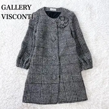 갤러리 비스콘티 노카라 코트 글렌체크 브로치 포함 L