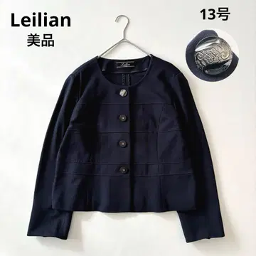 새상품급 Leilian 노카라 자켓 가디건 디자인 버튼 네이비 13호