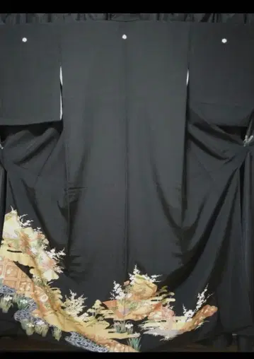 블랙 전례복 기모노 꽃무늬 산수 무늬 워셔블 기모노