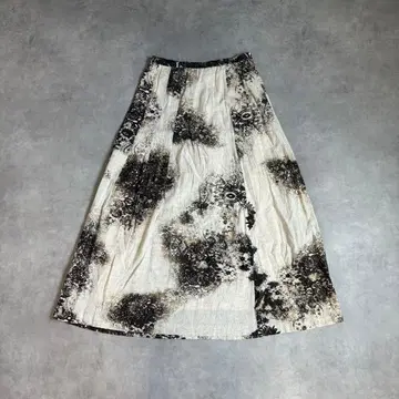 마 혼방 플레어 스커트 올 패턴 롱 M 린넨 엘레강트