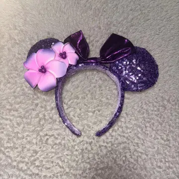 하와이 아우라니 디즈니 미니 스팽글 보라색 꽃 머리띠