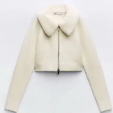 ZARA M 사이즈 인조 모피 칼라 니트 스웨터