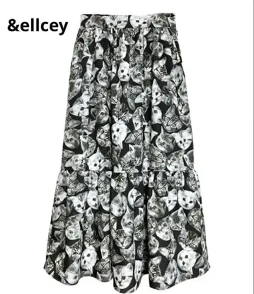 연말 세일 &ellcey 앤드엘씨 고양이 범벅 스커트 블랙 M