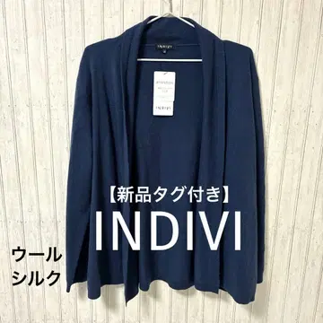 새상품 INDIVI 인디비 실크 울 가디건 네이비 M
