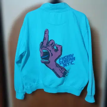 아쿠아 블루 하프 지퍼 맨투맨 스크리밍 핸드 L 상당