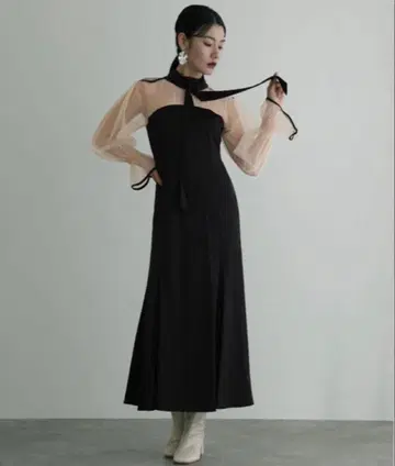 새상품급 [atlo] 소매 있음 & 롱 파티 드레스 튤 경사 결혼식 포멀