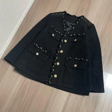 [ 새상품급 ] birthdaybash 노카라 트위드 자켓 블랙 F